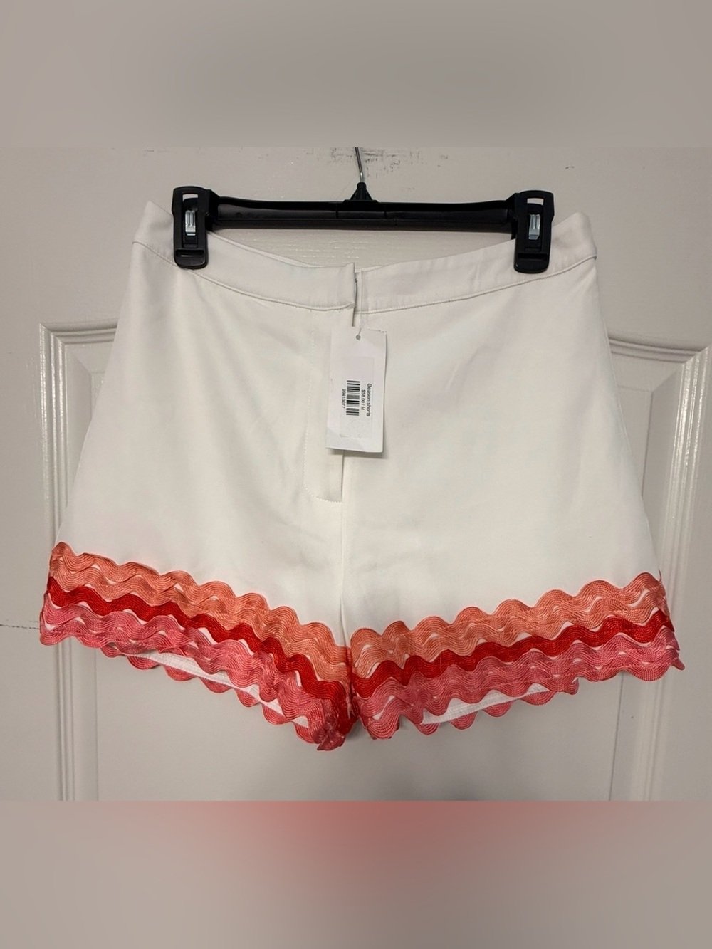 TCEC Beason Shorts Medium White Pink Ric Rac Scallop Trim Preppy Coastal